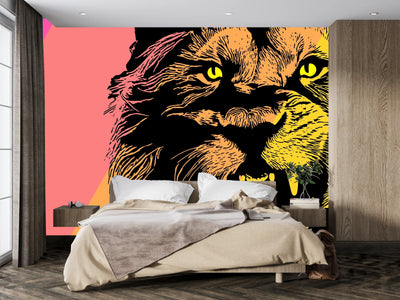 Roaring Lion Wallpaper, Colorful Mural, Oversized Custom Size Wall Art, Non-Woven, Non-Adhesive, Modern Wall Paper, Removable