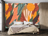 Colorful Leaves Wallpaper, Seamless Pattern Mural, Oversized Custom Size Wall Art, Non-Woven, Non-Adhesive, Modern Wall Paper, Removable