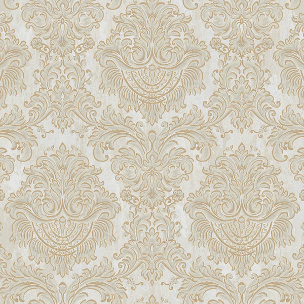 Beige Rich Baroque Damask Wallpaper Deep Embossed Shimmering Vintage Design - Walloro High End Wallcoverings & More
