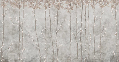 Bloom Flowers Wall Mural, Light Gray Floral Blossom Wallpaper, Oversized Nature Art Customized Wall Covering, Non-Woven, Non-Adhesive, Removable - Walloro High End Wallcoverings & More