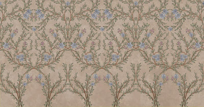 Blossom Chinoiserie Floral Wall Mural, Flower Bloom Brown Wallpaper, Large Botanical Customized Wall Art, Non-Woven, Non-Adhesive, Removable - Walloro High End Wallcoverings & More