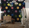 Colorful Balls Wallpaper, Black Background Mural, Oversized Custom Size Wall Art, Non-Woven, Non-Adhesive, Modern Wall Paper, Removable