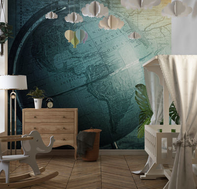 Ancient Globe Wallpaper, World Map Background Mural, Oversized Custom Size Wall Art, Non-Woven, Non-Adhesive, Modern Wall Paper, Removable