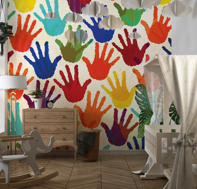 Colorful Hands Wallpaper, Seamless Mural, Oversized Custom Size Wall Art, Non-Woven, Non-Adhesive, Modern Wall Paper, Removable