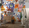 Funny Kitten Crowd Wallpaper, Seamless Pattern Mural, Oversized Custom Size Wall Art, Non-Woven, Non-Adhesive, Modern Wall Paper, Removable
