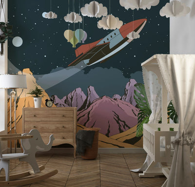 Deep Space Planet Wallpaper, Retro Future Style Mural, Oversized Custom Size Wall Art, Non-Woven, Non-Adhesive, Modern Wall Paper, Removable