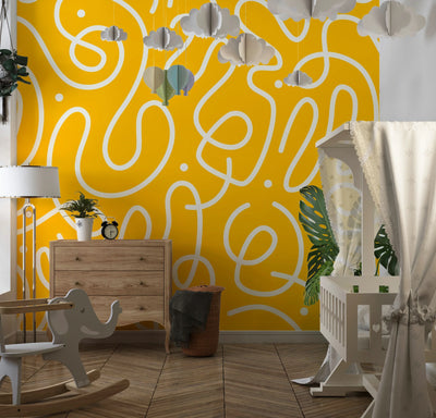 Fun Line Doodle Wallpaper, Seamless Pattern Mural, Oversized Custom Size Wall Art, Non-Woven, Non-Adhesive, Modern Wall Paper, Removable