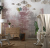 Red and Gray Trees Wallpaper, Foggy Forest Mural, Oversized Custom Size Wall Art, Non-Woven, Non-Adhesive, Modern Wall Paper, Removable