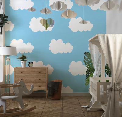 Cloud Wallpaper, Seamless Pattern Mural, Oversized Custom Size Wall Art, Non-Woven, Non-Adhesive, Modern Wall Paper, Removable