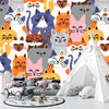 Funny Kitten Crowd Wallpaper, Seamless Pattern Mural, Oversized Custom Size Wall Art, Non-Woven, Non-Adhesive, Modern Wall Paper, Removable