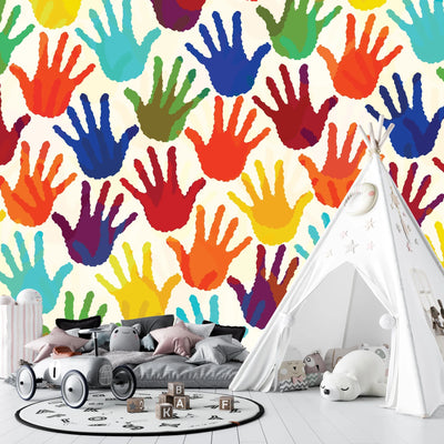 Colorful Hands Wallpaper, Seamless Mural, Oversized Custom Size Wall Art, Non-Woven, Non-Adhesive, Modern Wall Paper, Removable