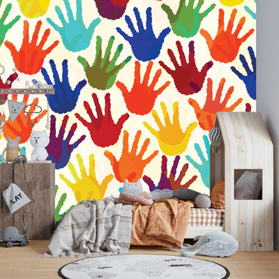 Colorful Hands Wallpaper, Seamless Mural, Oversized Custom Size Wall Art, Non-Woven, Non-Adhesive, Modern Wall Paper, Removable