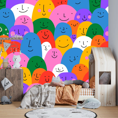 Colorful Cartoon People Wallpaper, Seamless Pattern Mural, Oversized Custom Size Wall Art, Non-Woven, Non-Adhesive, Modern Wall Paper, Removable