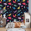 Astronaut Dinosaurs Wallpaper, Cute Space Seamless Pattern Mural, Oversized Custom Size Wall Art, Non-Woven, Non-Adhesive, Modern Wall Paper, Removable