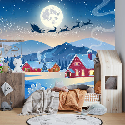 Christmas, Santa Wallpaper, Winter Landscape Mural, Oversized Custom Size Wall Art, Non-Woven, Non-Adhesive, Modern Wall Paper, Removable