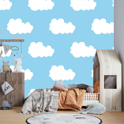 Cloud Wallpaper, Seamless Pattern Mural, Oversized Custom Size Wall Art, Non-Woven, Non-Adhesive, Modern Wall Paper, Removable