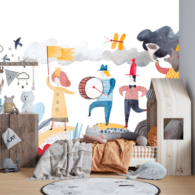 A Cheerful Friends Wallpaper, Travels Mural, Oversized Custom Size Wall Art, Non-Woven, Non-Adhesive, Modern Wall Paper, Removable