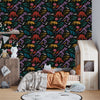 Colorful Dinosaur Skeletons Wallpaper, Seamless Pattern Mural, Oversized Custom Size Wall Art, Non-Woven, Non-Adhesive, Modern Wall Paper, Removable