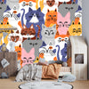 Funny Kitten Crowd Wallpaper, Seamless Pattern Mural, Oversized Custom Size Wall Art, Non-Woven, Non-Adhesive, Modern Wall Paper, Removable
