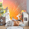 Christmas Tree, Snowman Wallpaper, Children, Animals Mural, Oversized Custom Size Wall Art, Non-Woven, Non-Adhesive, Modern Wall Paper, Removable