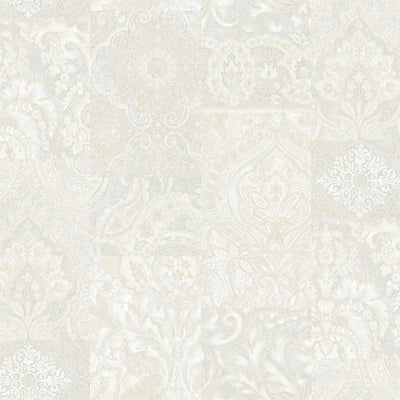 Cream Elegant Patchwork Deep Embossed Wallpaper, 3D Textured Luxury Damask Wallcovering - Walloro High End Wallcoverings & More