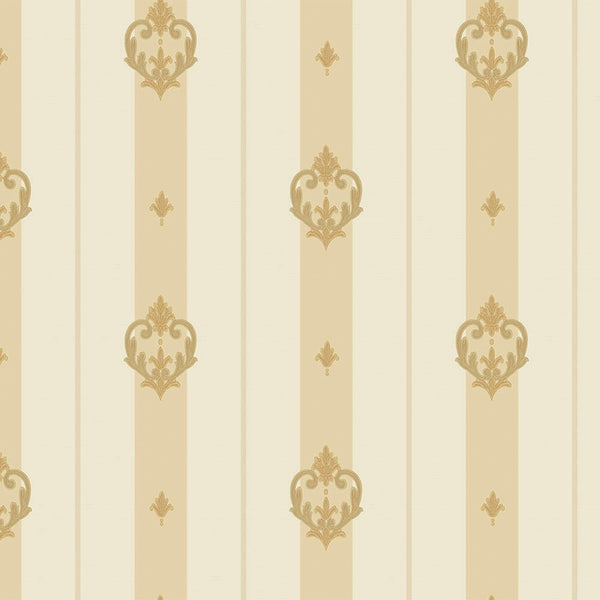 Cream Ornate Striped Wallpaper, Deep Embossed Regal Vintage Damask Wallcovering - Walloro High End Wallcoverings & More