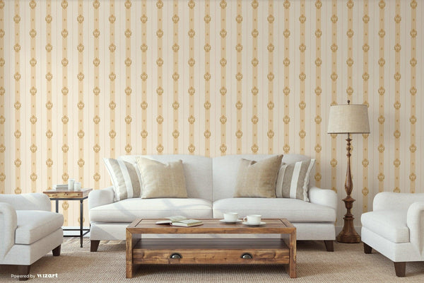 Cream Ornate Striped Wallpaper, Deep Embossed Regal Vintage Damask Wallcovering - Walloro High End Wallcoverings & More