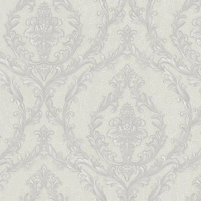Damask Deep Embossed Wallpaper, Light Gray, White Luxury 3D Non-Pasted Wallcovering, Shimmering, Traditional Non-Woven Wall Decor - Walloro High End Wallcoverings & More