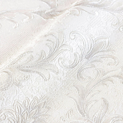 Damask Deep Embossed Wallpaper, White, Silver Luxury 3D Non-Pasted Wallcovering, Shimmering, Traditional Non-Woven Wall Decor - Walloro High End Wallcoverings & More