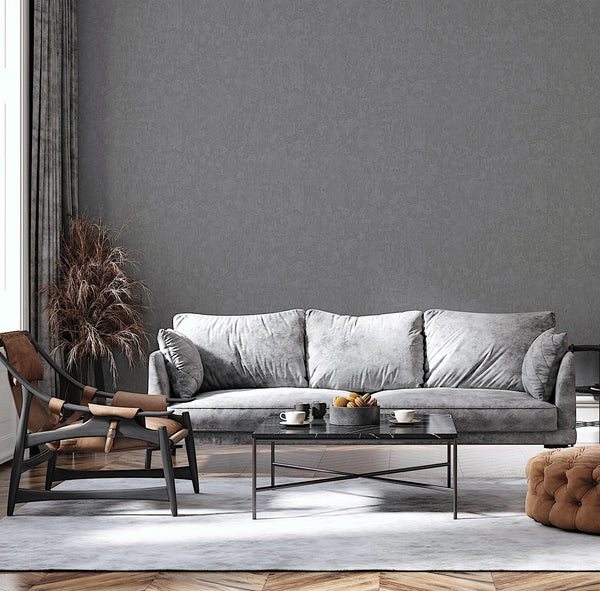 Dark Gray Sleek Embossed finish Solid Color Wallpaper, Abstract Modern Minimalist Rich Textured Wallcovering - Walloro High End Wallcoverings & More