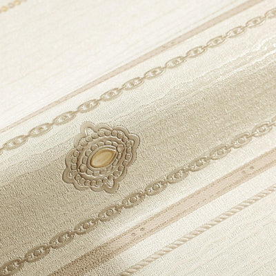 Decorative Striped Embossed Wallpaper, Cream, Silver 3D Boho Art Deco Ornate Home Wall Decor, Washable - Walloro High End Wallcoverings & More