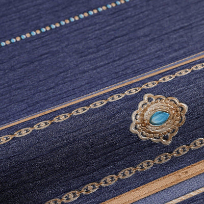 Decorative Striped Embossed Wallpaper, Royal Blue, Yellow, Gold 3D Boho Art Deco Ornate Home Wall Decor, Washable, Durable - Walloro High End Wallcoverings & More