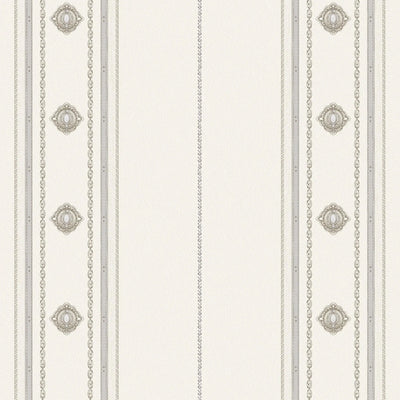 Decorative Striped Embossed Wallpaper, White, Silver 3D Boho Art Deco Ornate Home Wall Decor, Washable - Walloro High End Wallcoverings & More