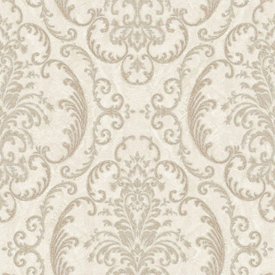 Deep Embossed Sparkling Damask Wallpaper, Stylish Cream Glittering Luxury Fabric Feel Vivid Colors, Home Commercial Use, Easy Clean, Water Resistant - Walloro High End Wallcoverings & More