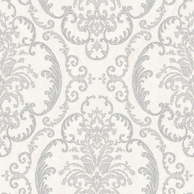Deep Embossed Sparkling Damask Wallpaper, Stylish White Glittering Luxury Fabric Feel Vivid Colors, Home Commercial Use, Easy Clean, Water Resistant - Walloro High End Wallcoverings & More