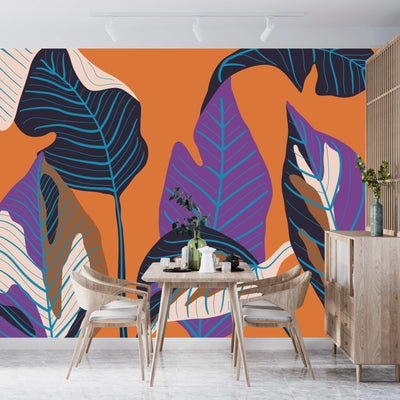 Luxury Leaf Wallpaper, Art Deco Mural, Oversized Custom Size Wall Art, Non-Woven, Non-Adhesive, Modern Wall Paper, Removable