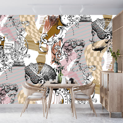 Abstract Sculpture Wallpaper, Seamless Pattern Mural, Oversized Custom Size Wall Art, Non-Woven, Non-Adhesive, Modern Wall Paper, Removable