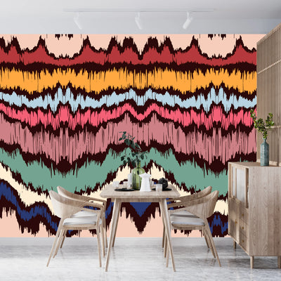 Colorful Wave Ikat Wallpaper, Seamless Pattern Mural, Oversized Custom Size Wall Art, Non-Woven, Non-Adhesive, Modern Wall Paper, Removable