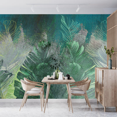 Tropical Leaves Wallpaper, Floral Background Mural, Oversized Custom Size Wall Art, Non-Woven, Non-Adhesive, Modern Wall Paper, Removable