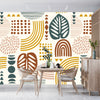 Abstract Leaves and Geometric Shapes Wallpaper, Seamless Pattern Mural, Oversized Custom Size Wall Art, Non-Woven, Non-Adhesive, Modern Wall Paper, Removable