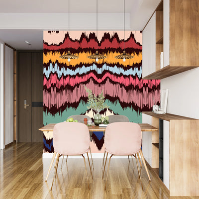 Colorful Wave Ikat Wallpaper, Seamless Pattern Mural, Oversized Custom Size Wall Art, Non-Woven, Non-Adhesive, Modern Wall Paper, Removable