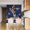 Blue and Gold Floral Wallpaper, Seamless Pattern Mural, Oversized Custom Size Wall Art, Non-Woven, Non-Adhesive, Modern Wall Paper, Removable