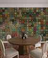 Colorful Floral and Mandala Elements Wallpaper, Seamless Pattern Mural, Oversized Custom Size Wall Art, Non-Woven, Non-Adhesive, Modern Wall Paper, Removable