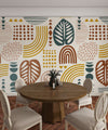 Abstract Leaves and Geometric Shapes Wallpaper, Seamless Pattern Mural, Oversized Custom Size Wall Art, Non-Woven, Non-Adhesive, Modern Wall Paper, Removable
