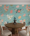 Chickens with Abstract Flowers Wallpaper, Seamless Pattern Mural, Oversized Custom Size Wall Art, Non-Woven, Non-Adhesive, Modern Wall Paper, Removable