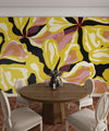 Abstract Yellow Flowers Wallpaper, Seamless Pattern Mural, Oversized Custom Size Wall Art, Non-Woven, Non-Adhesive, Modern Wall Paper, Removable