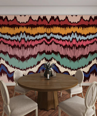 Colorful Wave Ikat Wallpaper, Seamless Pattern Mural, Oversized Custom Size Wall Art, Non-Woven, Non-Adhesive, Modern Wall Paper, Removable