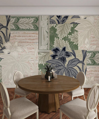 Floral Wallpaper, Patchwork Mural, Oversized Custom Size Wall Art, Non-Woven, Non-Adhesive, Modern Wall Paper, Removable