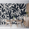 Leaf and Flower Pattern Wallpaper, Minimal Abstract Mural, Oversized Custom Size Wall Art, Non-Woven, Non-Adhesive, Modern Wall Paper, Removable