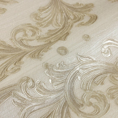 Elegant Damask Embossed Wallpaper, Cream 3D Textured Wallcovering, Traditional, Extra Large 114 sq ft Roll, Stylish Wallpaper, Luxury Floral - Walloro High End Wallcoverings & More